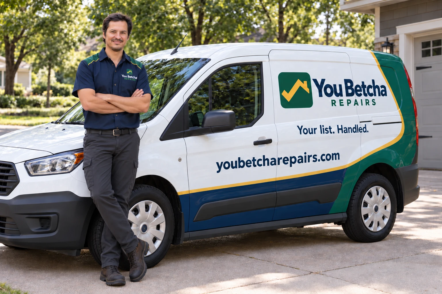 Rafael of You Betcha Repairs with the company van.